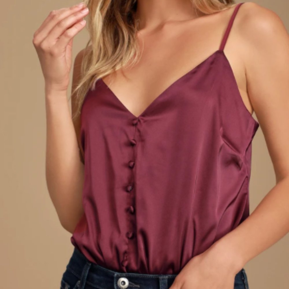 Lulus "That Song Plum Purple Satin Bodysuit"